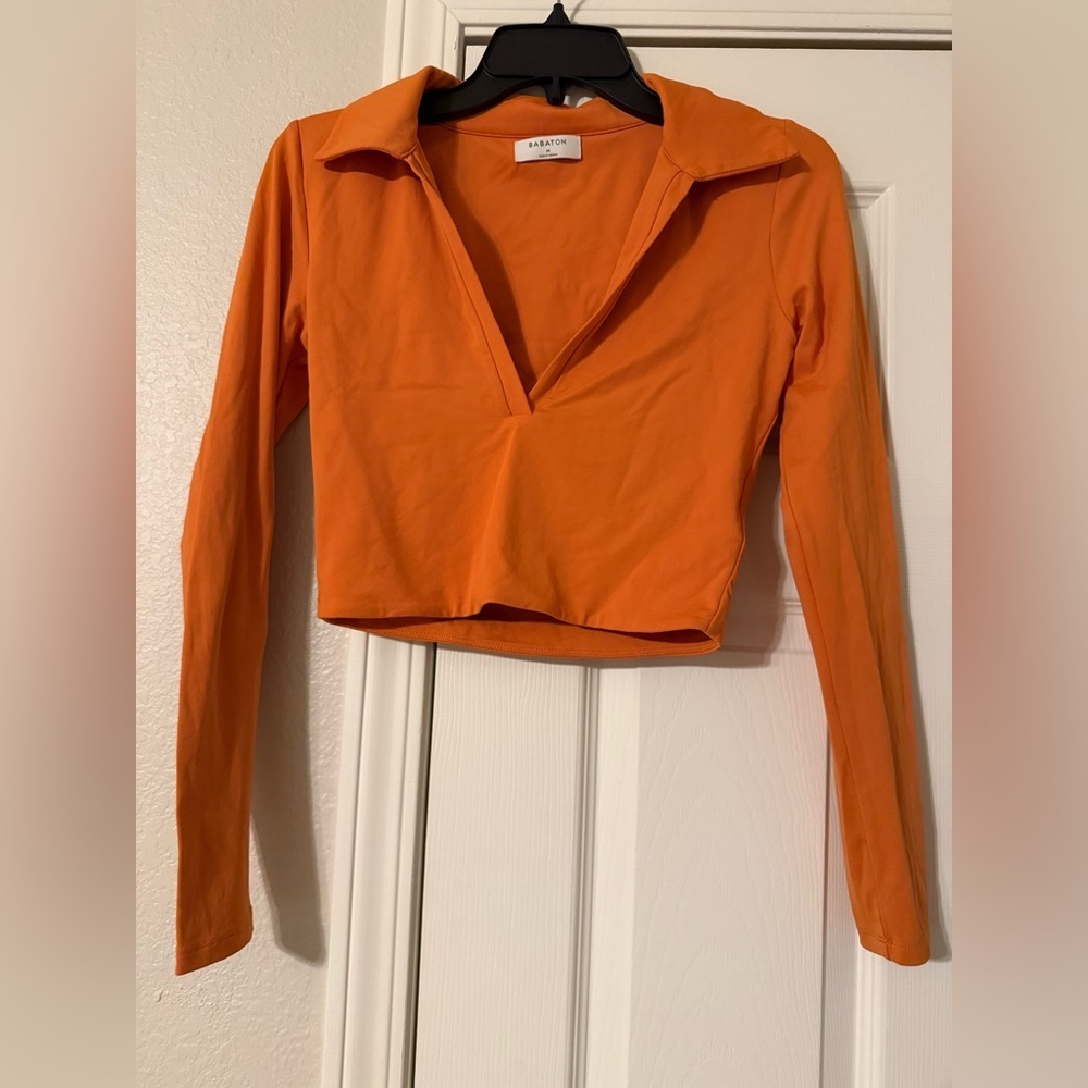 Babaton Vivid Orange V-Neck Crop Top